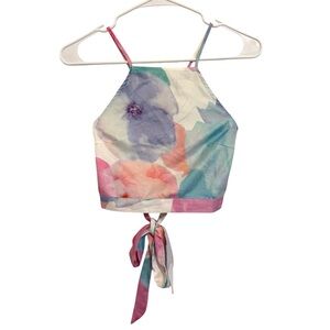 2/$30 L’ATISTE Watercolor Floral Halter Crop Top Tie Back – Small